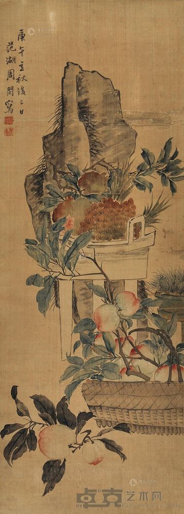 周闲 仙桃寿石 立轴 107×38.5cm