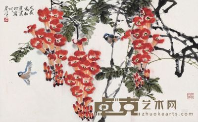周彦生 戊辰（1988）年作 牵牛花 镜片 59×96cm