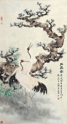 董希源 戊寅（1998）年作 梅鹤图 镜片