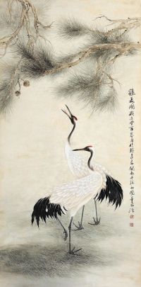董希源 癸酉（1993）年作 鹤寿图 镜片