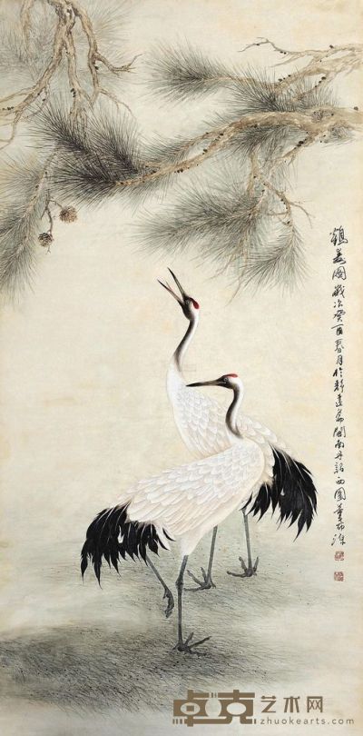 董希源 癸酉（1993）年作 鹤寿图 镜片 131.5×65cm