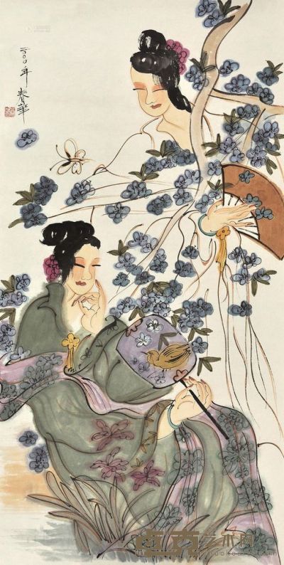杨春华 2000年作 佳人乐 镜片 137.5×69.5cm