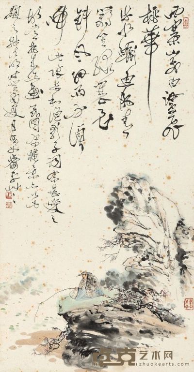 萧平 癸酉（1993）年作 独江垂钓 镜片 66×34cm