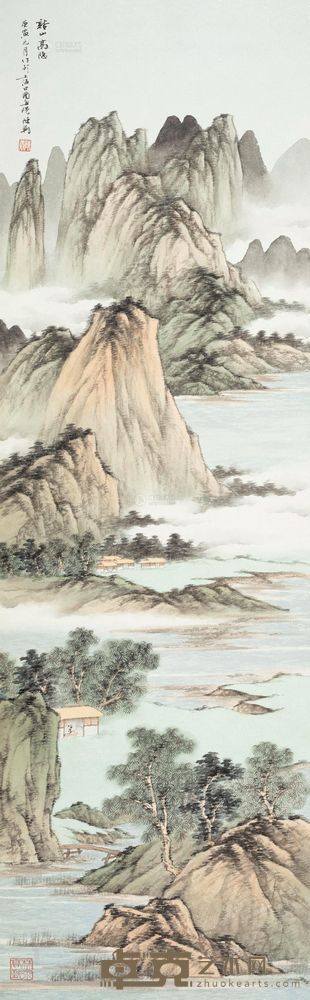 陈翔 庚寅（2010）年作 溪山高隐 镜片 112×32.5cm