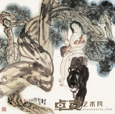 韩硕 辛巳（2001）年作 山鬼图 镜框 67.5×67.5cm