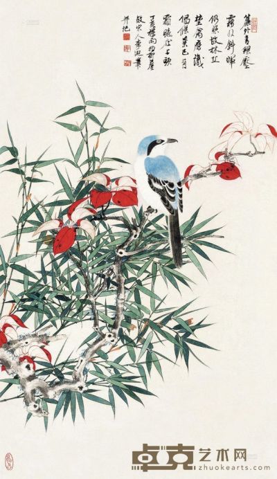 谢稚柳 丁亥（1947）年作 红叶竹禽 立轴 83×48cm