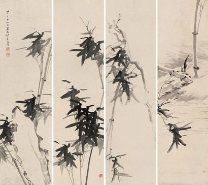 任薰 甲申（1884）年作 墨竹 立轴 四屏