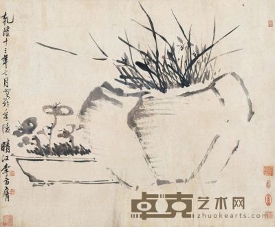 李方膺 1748年作 清供 镜片 66×80cm