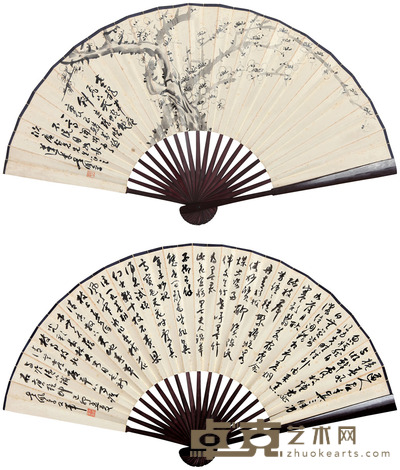 吴佩孚 墨梅、行书 19×58cm.
