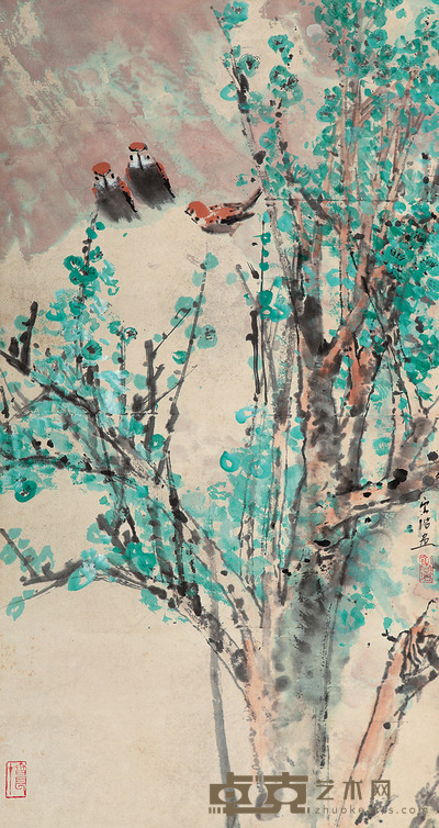 俞云阶 花鸟 87×46cm.