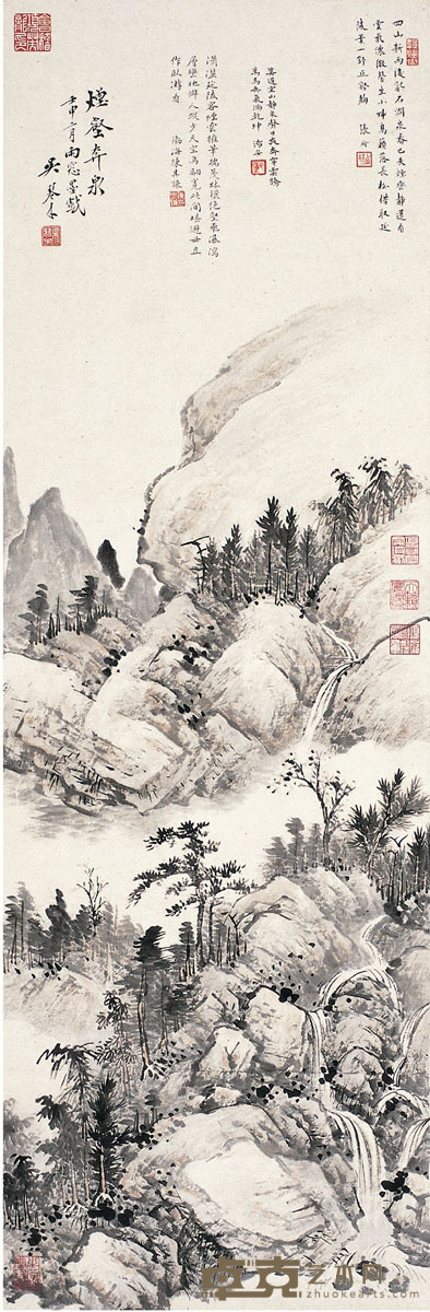吴琴木  烟壑奔泉图 107×35.5cm