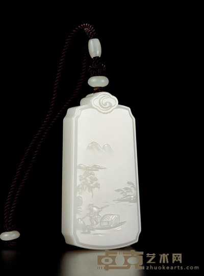 陈冠军 桃源幽趣 白玉牌 67×33×14mm重量:74.0g
