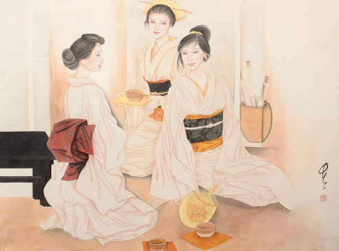 冯长江 品茗图镜片