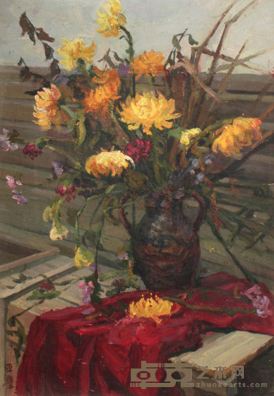 汪亚尘 花卉镜框 75×52