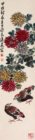 齐良迟 花鸟立轴