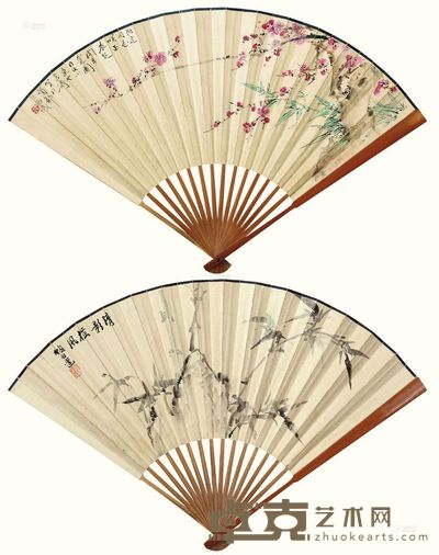 王雪涛 梅竹图 成扇 18×47cm