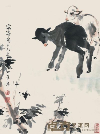 李海涛 1979年 双羊图 立轴 46×34.5cm