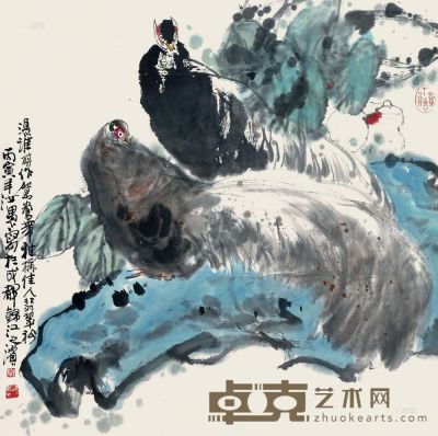郭汝愚 1986年 鸳鸯图 立轴 67.5×67.5cm