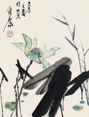 梅健鹰 1979年 荷花 立轴