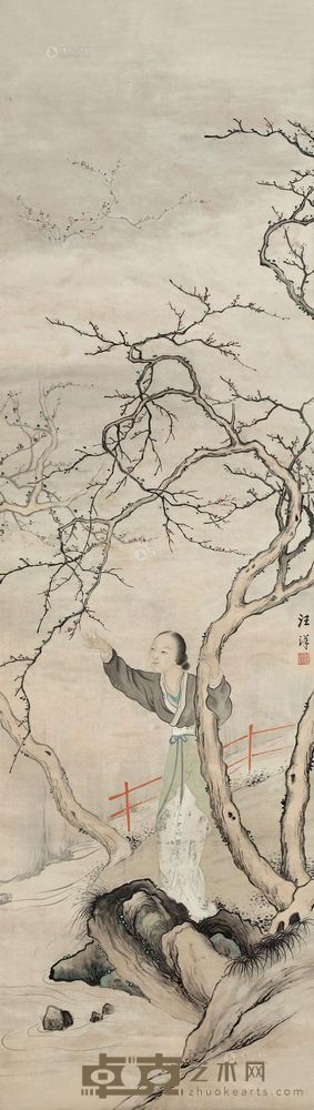 汪洋 赏梅图 立轴 134×38cm