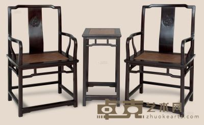 梓檀雕夔龙官帽椅 （三件） 59×48×99cm；45×38×73cm