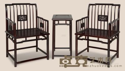红木梳背椅 （三件） 60×49×93cm；44×30×72cm