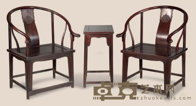 红木雕夔龙圈椅 （三件） 62×48×96cm；46×35×69cm