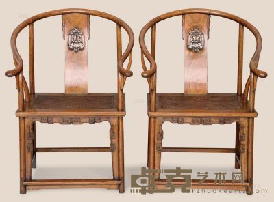 花梨木雕夔龙圈椅 （两件） 62×48×102cm