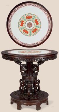 红木嵌瓷板圆转桌