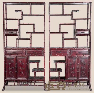 红木雕竹节多宝格 （两件） 87×32×186cm