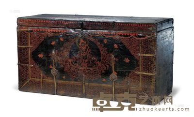 彩绘上师图木箱 十七至十八世纪 110×57×43cm