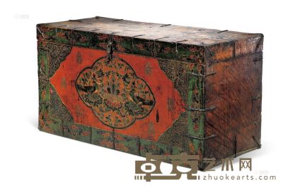彩绘双雉图木箱 十八世纪 97×41×51cm