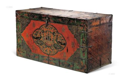 彩绘双雉图木箱 十八世纪