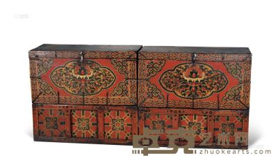 彩绘宝珠花纹图木箱 十八世纪 89×33×39cm；89×44×39cm