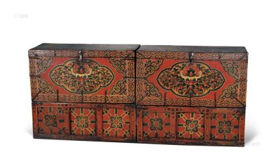 彩绘宝珠花纹图木箱 十八世纪