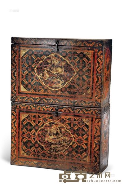 彩绘龙纹木箱一对 十八世纪 96×67×38cm