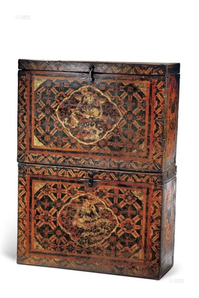 彩绘龙纹木箱一对 十八世纪