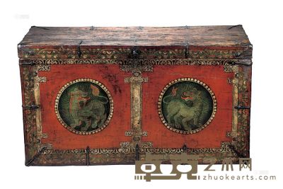 彩绘双狮图木箱 十六世纪 99×54×41cm