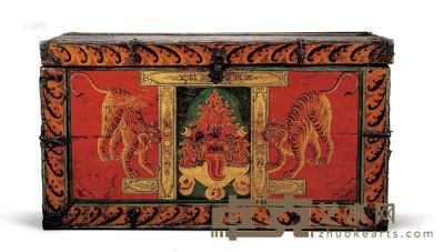 彩绘双虎图木箱 十九至二十世纪 85×47.5×40cm