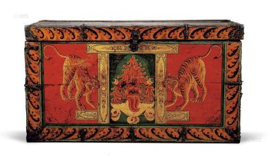 彩绘双虎图木箱 十九至二十世纪