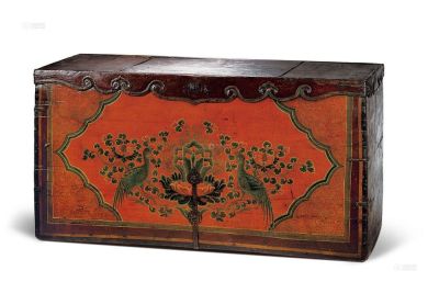 彩绘瑞鸟图木箱 十六世纪