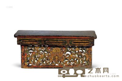 彩绘雕饕餮纹折叠桌 十八世纪 56×23×26cm