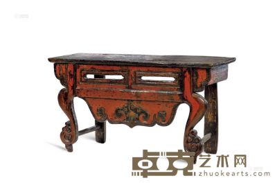 彩绘弯腿镂雕供桌 十九世纪 65.5×23×35cm