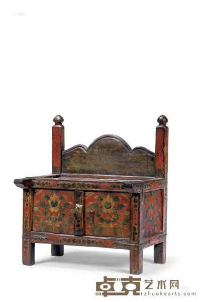 彩绘藏式经桌 十七至十八世纪 59×50×39cm