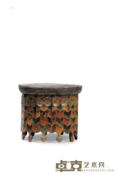 彩绘藏式圆桌 十九世纪 33×26cm