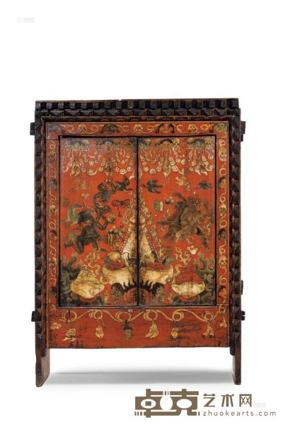 十八至十九世纪 彩绘内供图佛龛 100×47×27cm