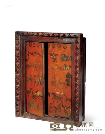 十九世纪 彩绘瑞兽图佛龛 115×92×33cm