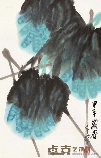崔子范 甲子（1984）年作 春色满园 镜片 67×43cm