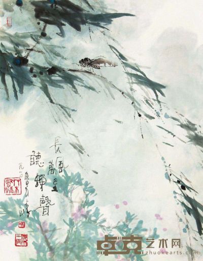 李山 庚申（1980）年作 夏蝉鸣翠 镜片 45×35cm