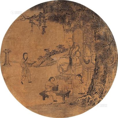 无款 烹茶图 纨扇片